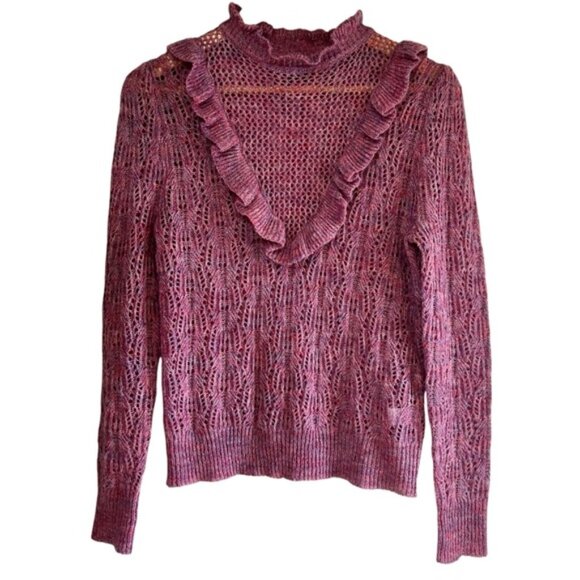 Bishop + Young ruffled v-neck open knit crochet sweater XS excellent condition - Picture 4 of 14